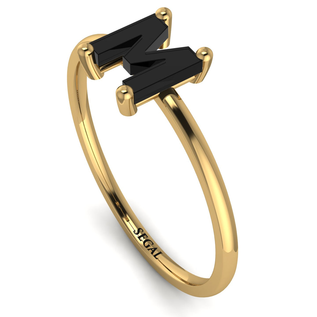 M Letter - Initial Gold Diamond Ring